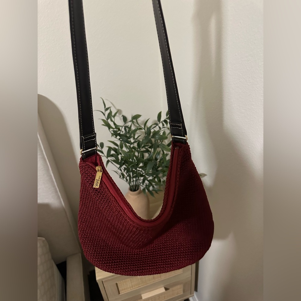 The Sak Elliott Lucca Maroon Crochet Shoulder Bag Hobo